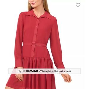 CeCe Orange Red Pleated Long Sleeve Sundress